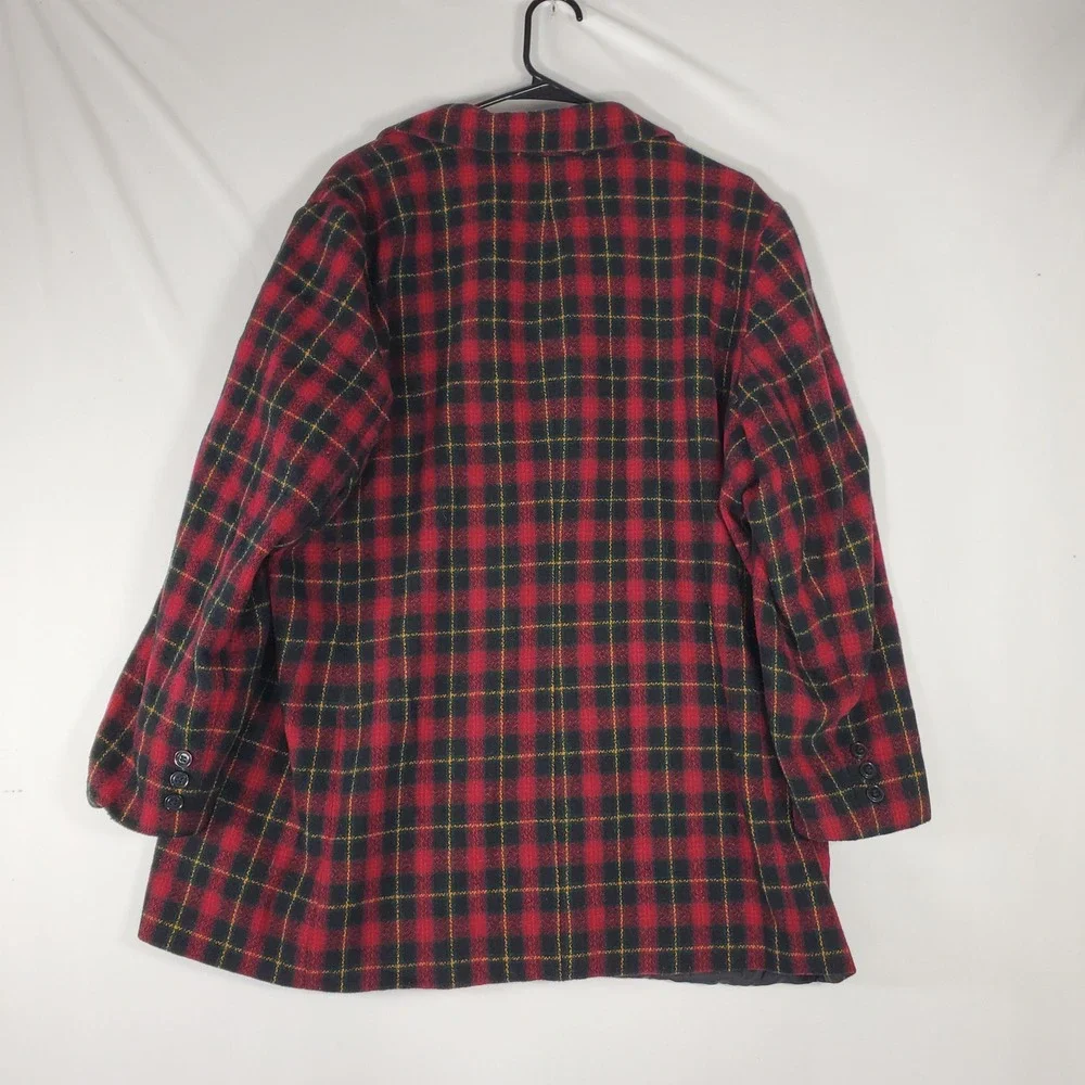 White Stag Woman Plaid Blazer Jacket Red Black Yellow Longline Coat Pockets